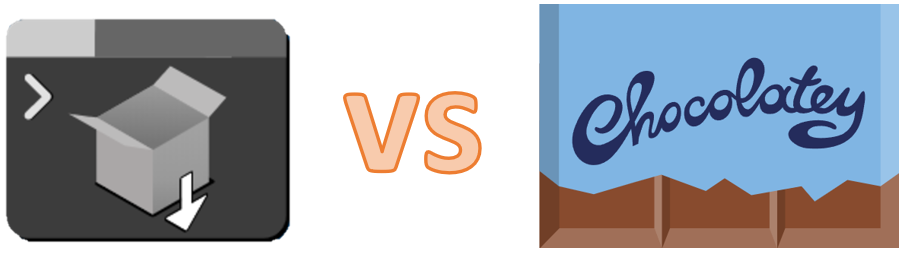 Image showing the winget and chocolatey package manager logos side by side with VS in between them.